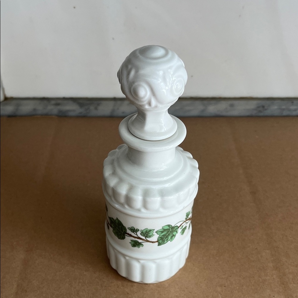 White Porcelain Perfume Bottle with Green Leaf Motif